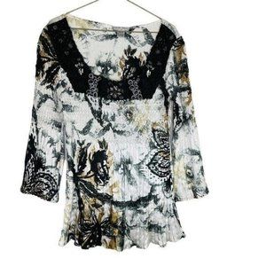 ALBERTO Makali Brown Size XL Multi Pattern Pleated Long Sleeve Blouse